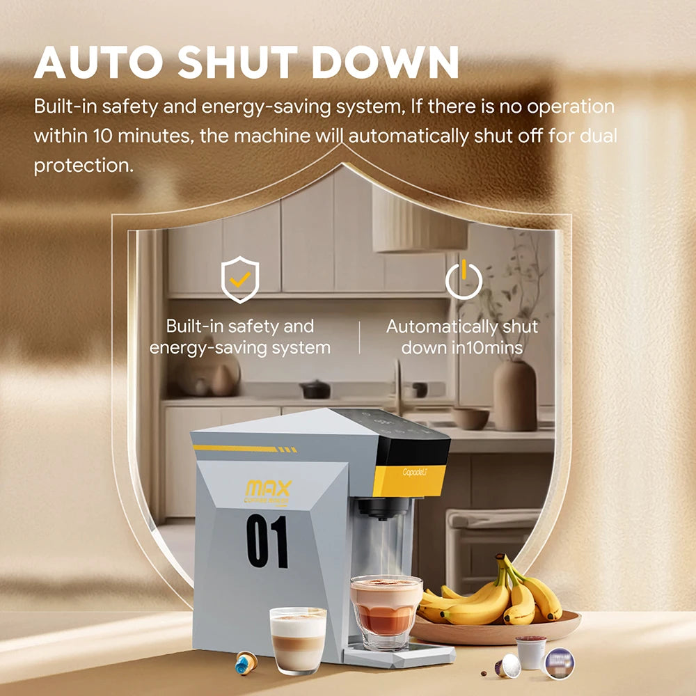 4-in-1 Capsule Coffee Machine for Nespresso, K-Cup & Dolce Gusto | 19-Bar Espresso Maker for Ground Coffee with Hot Water Mode