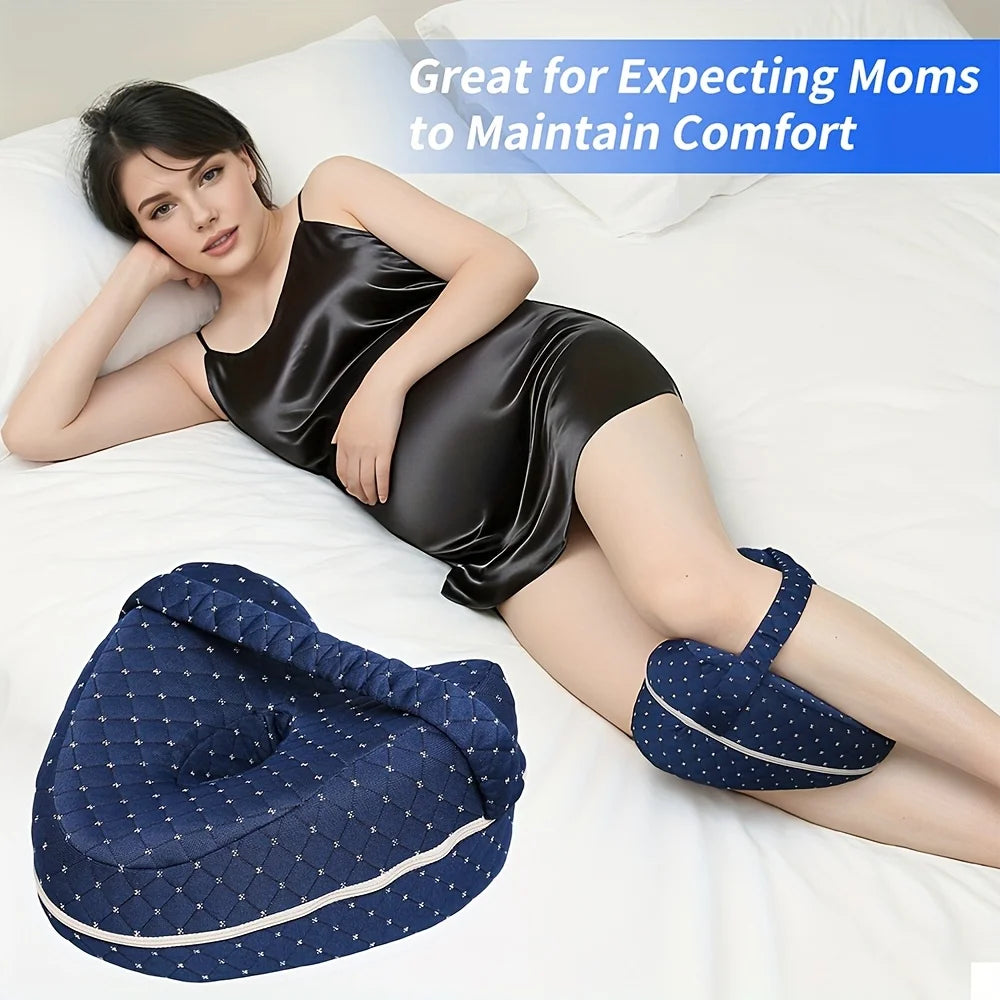 Memory Foam Knee Pillow for Side Sleepers | Ergonomic Leg Spacer with Elastic Strap & Removable Washable Cover