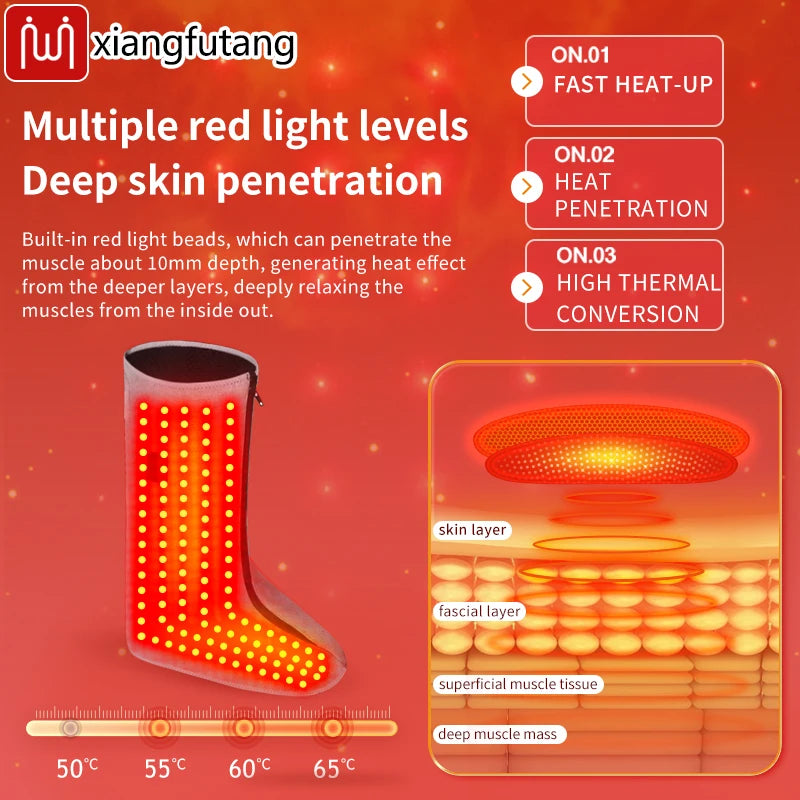 Heated Foot Wrap Boots with Red Light and Vibration | 3 Heat Levels, 3 Massage Modes, Adjustable Fit & Single or Pair Options