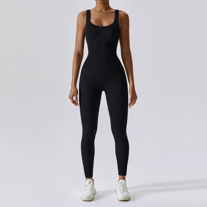 Yoga Jumpsuit for Women | Seamless One Piece Workout Bodysuit with Quick-Dry Stretch Compression Fit Black