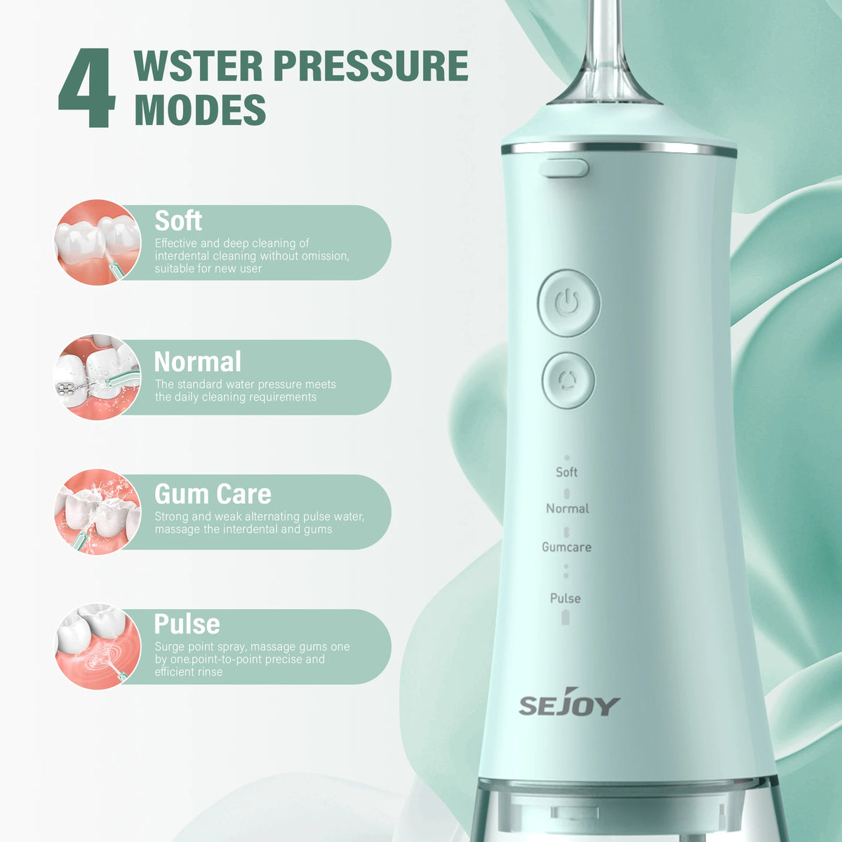 Cordless Water Flosser, 280 ml, 4 Modes and 6 Tips, USB Rechargeable