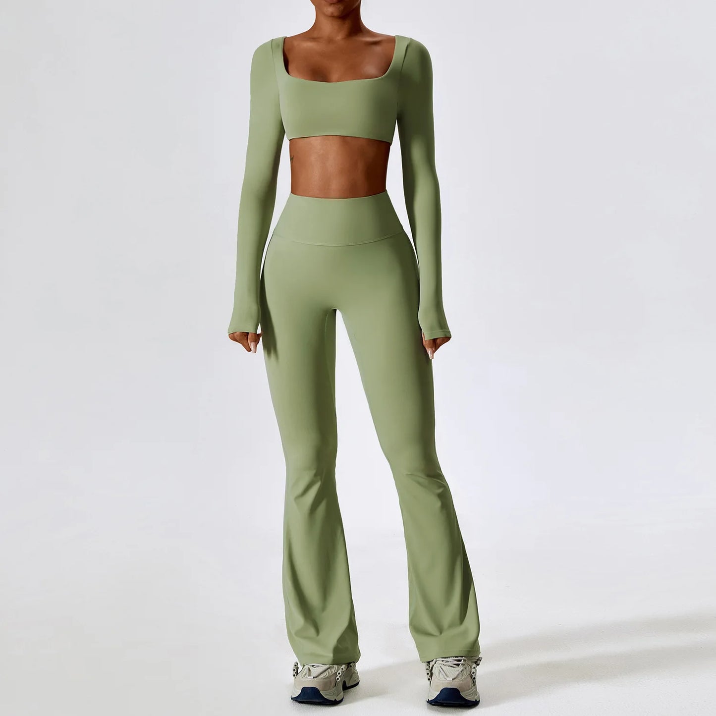 Seamless Yoga Set for Women | 2-Piece Sports Bra and Leggings Workout Outfit with Breathable Compression Fit Bean Green Set-3