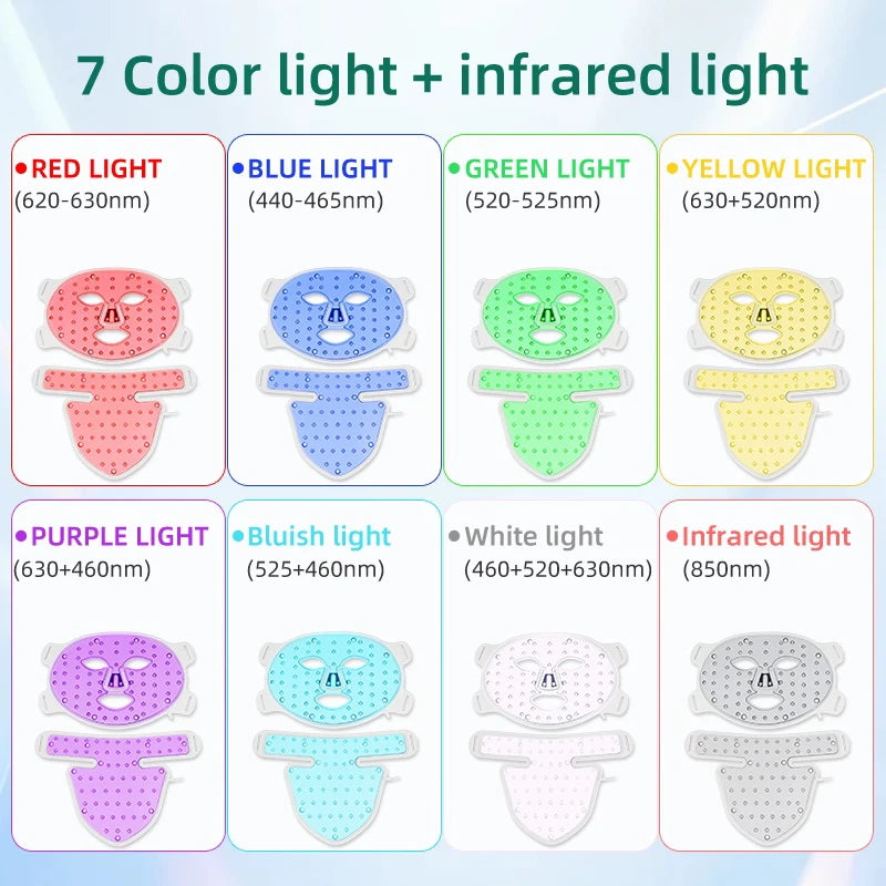 LED Face Mask with Neck Light Therapy | 8-Color Red Light Therapy Mask for Skin Firming, Wrinkles & Acne Care