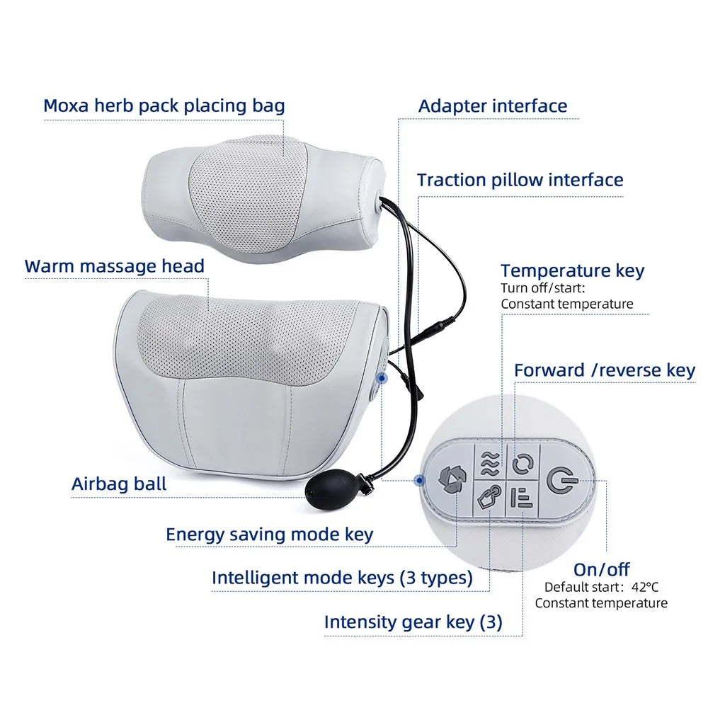 Neck Massage Pillow with Heat and Adjustable Air Support