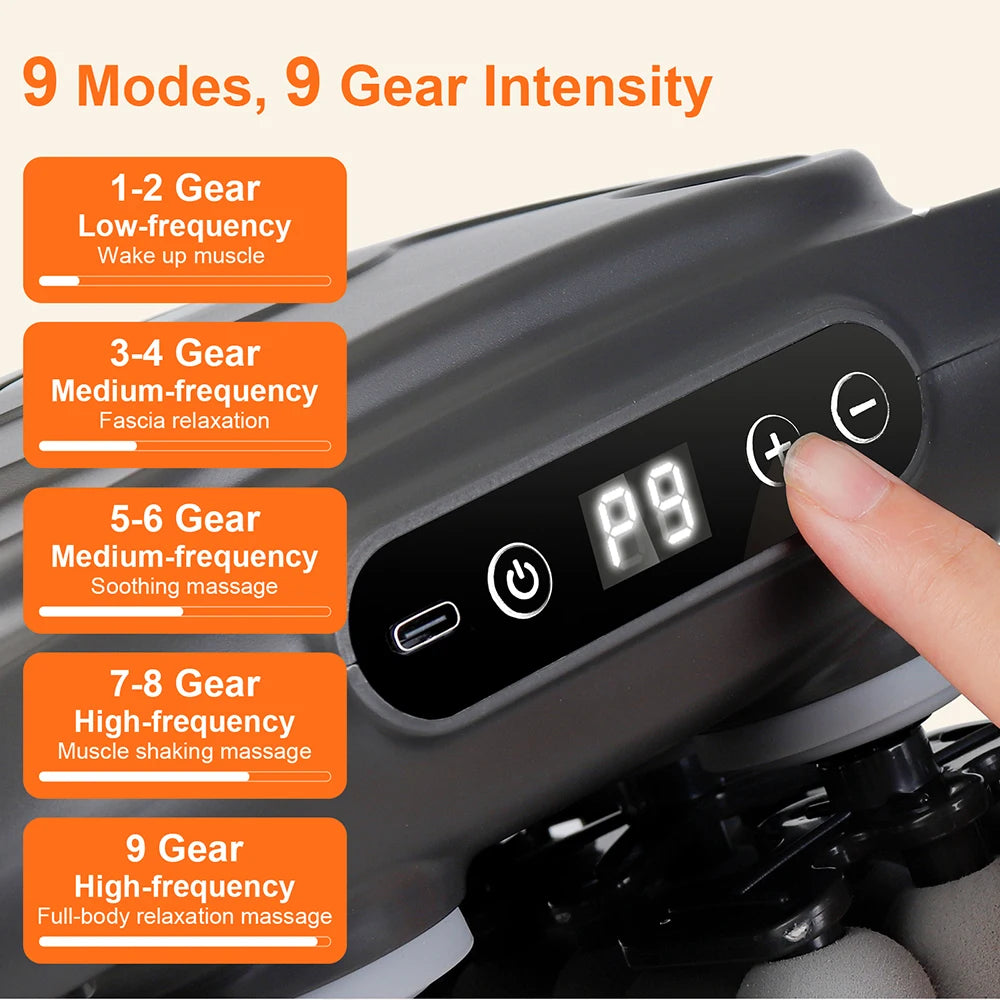 42-Head Deep Tissue Massage Gun with Red Light Heat | 9 Modes, 9 Intensities & Dual-Handle Full Body Fascia Massager