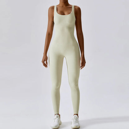Yoga Jumpsuit for Women | Seamless One Piece Workout Bodysuit with Quick-Dry Stretch Compression Fit Oat Milk