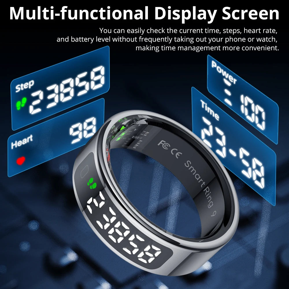 Smart Fitness Ring with OLED Display | Heart Rate, SpO₂, Sleep, Stress & Activity Tracking, 5ATM Waterproof and Wireless Charging