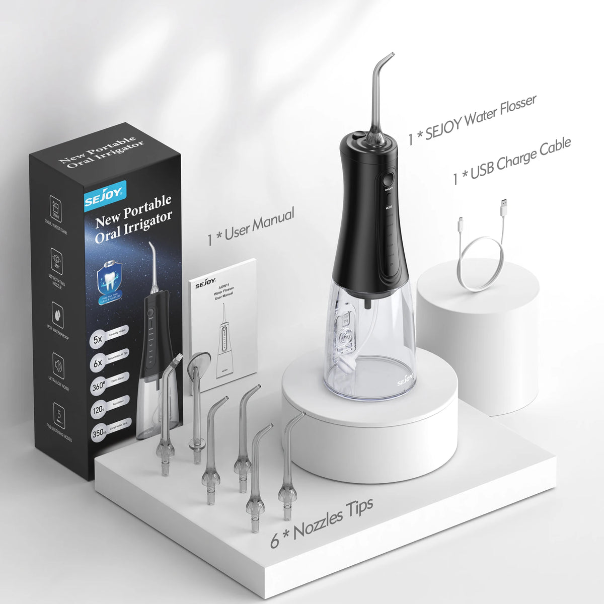 Cordless Water Flosser with 350 ml Tank, 5 Modes and USB-C Charging