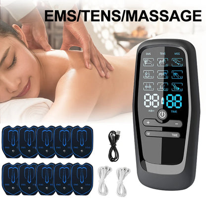 Rechargeable TENS & EMS Muscle Stimulator – 6 Modes, 19 Intensity Levels & 4 Reusable Electrode Pads