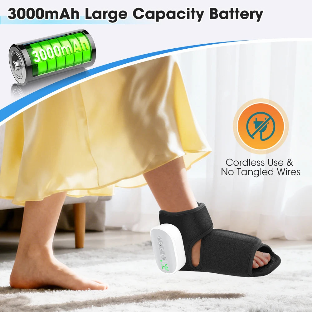 Ankle Massager with Air Compression and Heat | Rechargeable Foot and Ankle Wrap with 3 Modes, 5 Intensities & Optional Vibration