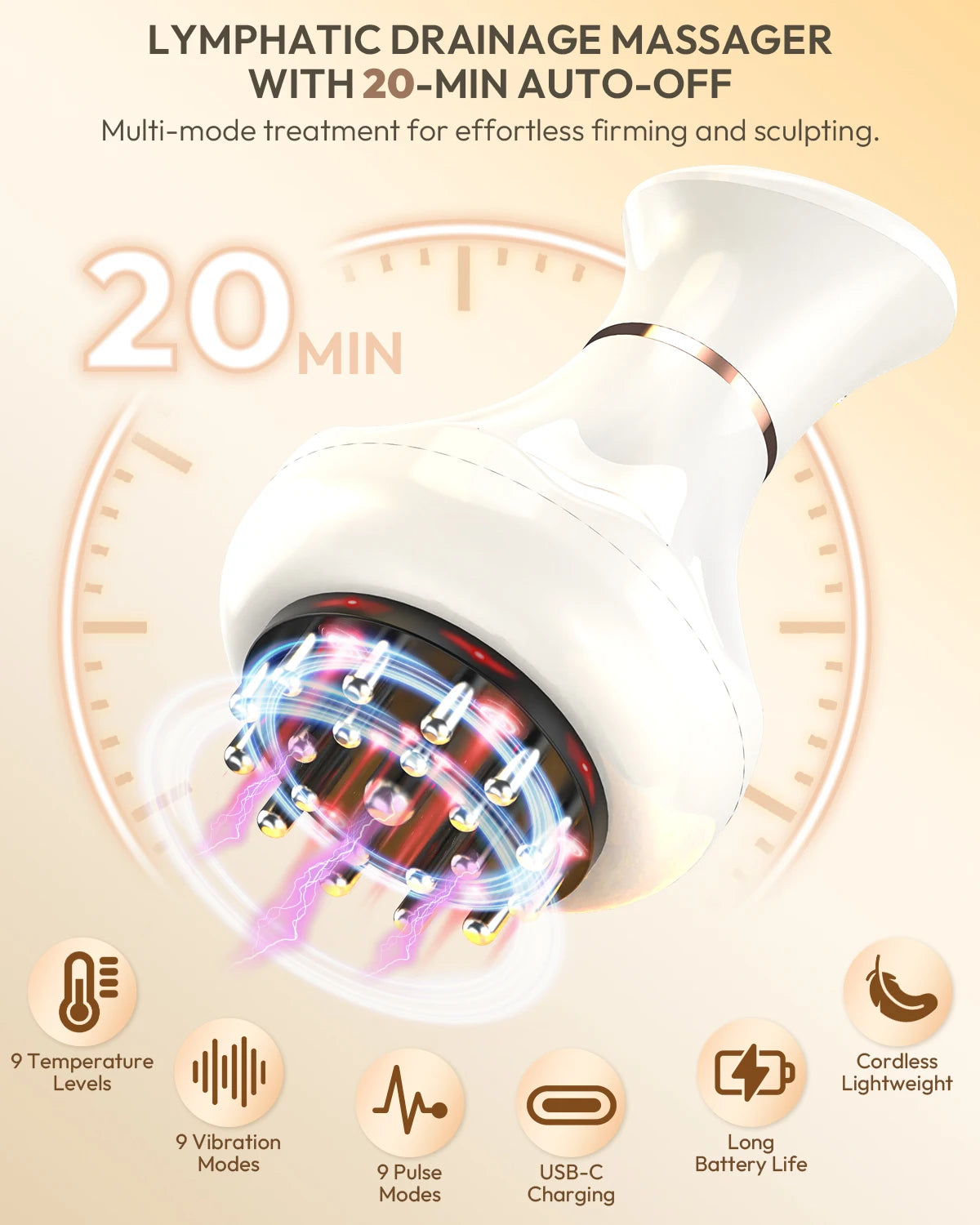 Lymphatic Drainage Massager with Heat | Anti Cellulite Body Massager with Vibration, 3 Modes & 9 Intensities