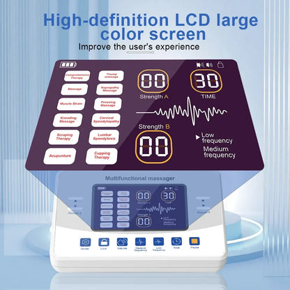 TENS and EMS Muscle Stimulator with 12 Modes, 30 Intensity Levels, Dual Channel Output & USB-C Rechargeable Design