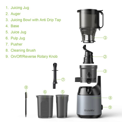 Cold Press Juicer Machine | Wide Chute Slow Masticating Juicer with Quiet Motor, Triple Filter & Easy Clean Rinse Plug | BPA-Free 150W Juicer Extractor