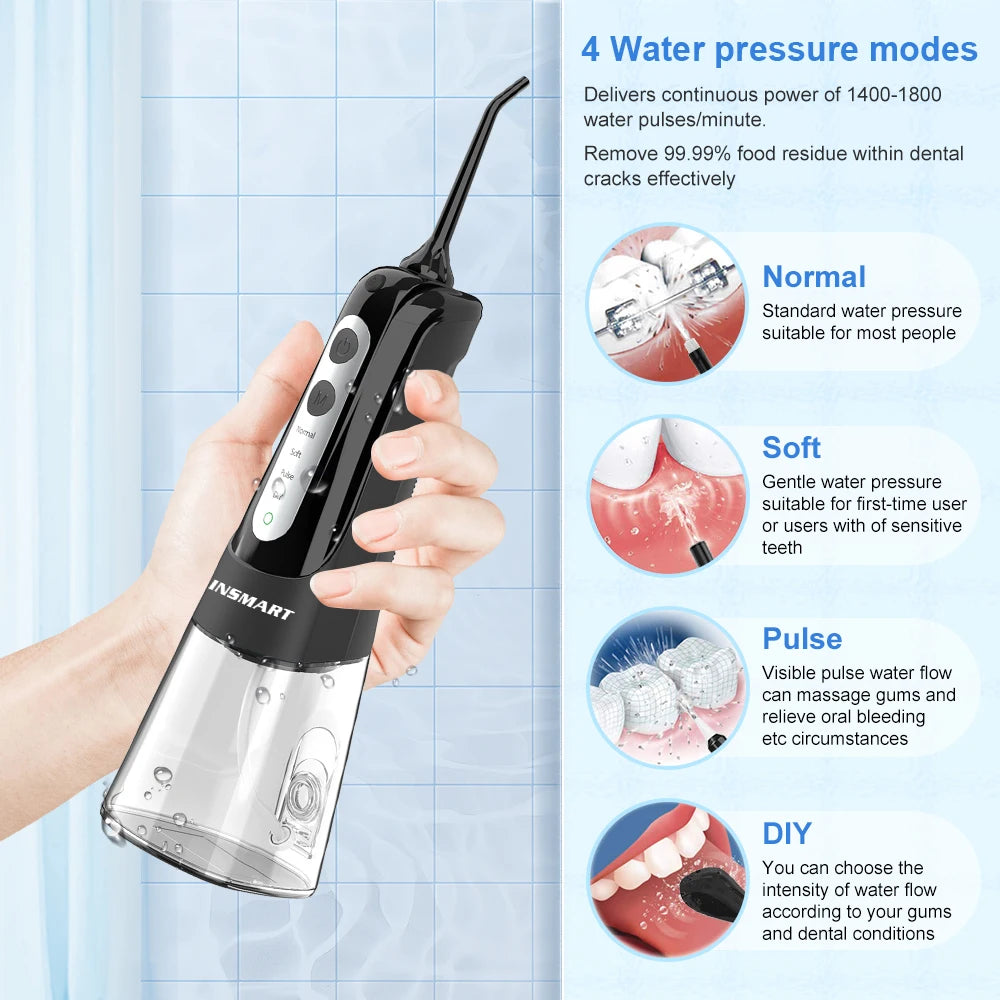 Cordless Water Flosser | Portable Oral Irrigator for Teeth & Gums | Rechargeable, IPX7 Waterproof, 4 Modes, 5 Tips | Deep Dental Cleaning Device