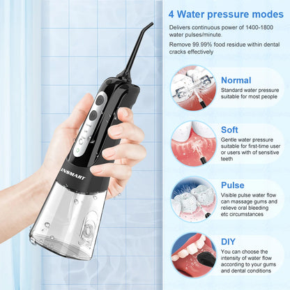 Cordless Water Flosser | Portable Oral Irrigator for Teeth & Gums | Rechargeable, IPX7 Waterproof, 4 Modes, 5 Tips | Deep Dental Cleaning Device