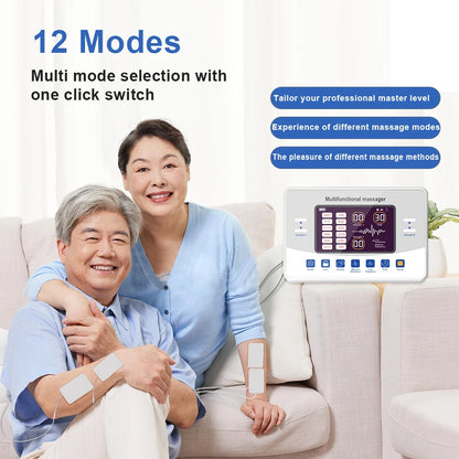 TENS and EMS Muscle Stimulator with 12 Modes, 30 Intensity Levels, Dual Channel Output & USB-C Rechargeable Design