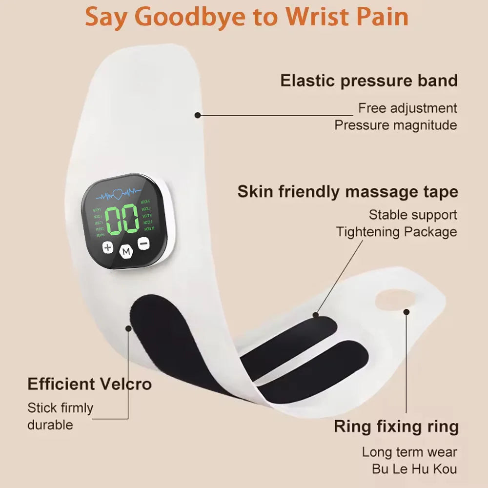 Wrist Massager | Cordless EMS Wrist Brace with Vibration, 10 Massage Modes & USB Rechargeable Design