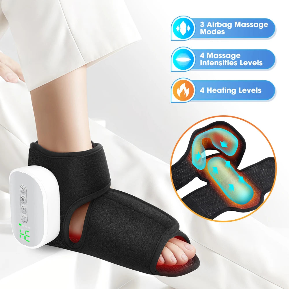 Ankle Massager with Air Compression and Heat | Rechargeable Foot and Ankle Wrap with 3 Modes, 5 Intensities & Optional Vibration