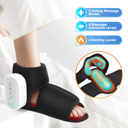 Ankle Massager with Air Compression and Heat | Rechargeable Foot and Ankle Wrap with 3 Modes, 5 Intensities & Optional Vibration