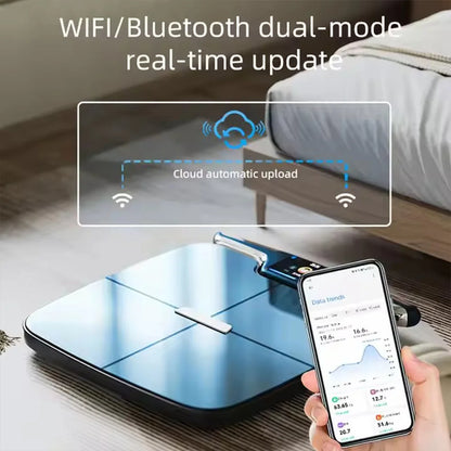 8-Electrode Smart Body Composition Scale with Dual-Frequency BIA | 59 Metrics, Wi-Fi, Bluetooth, TFT Display & 400 lb Capacity