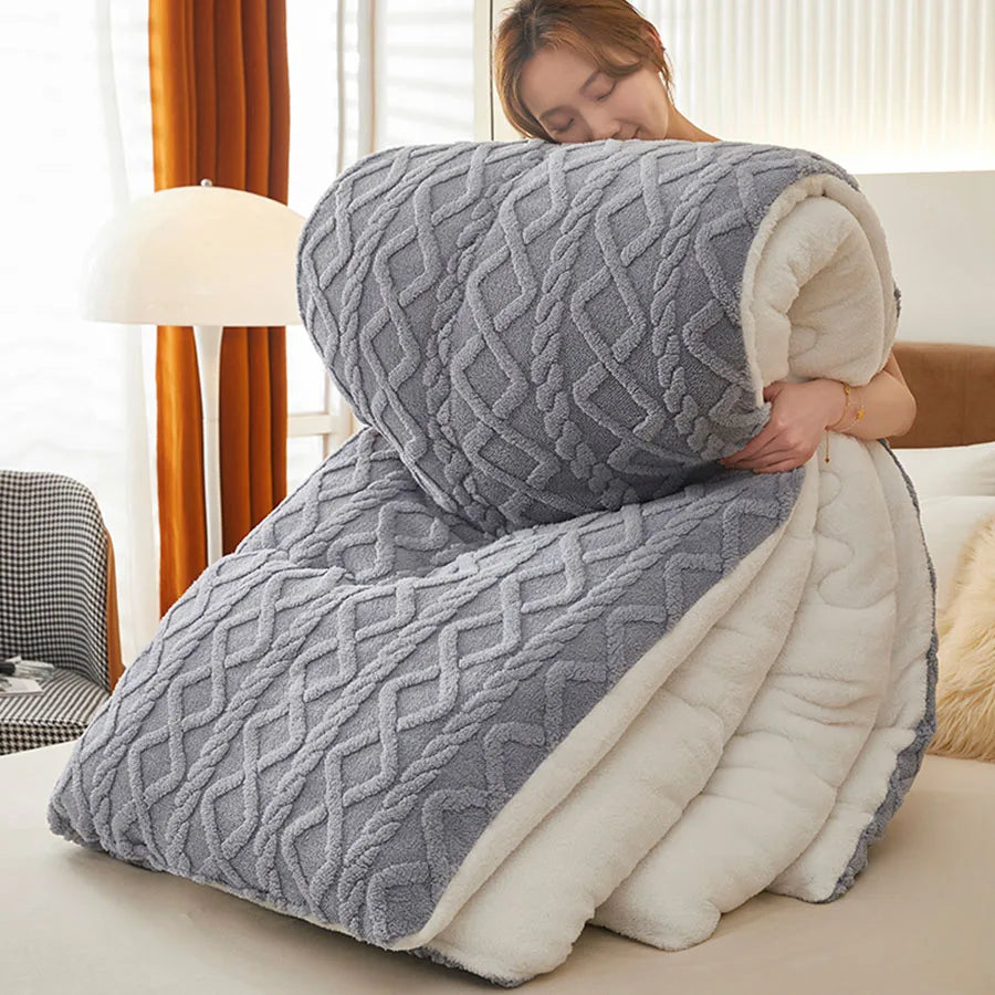 Thick Sherpa-Style Fleece Winter Blanket grey