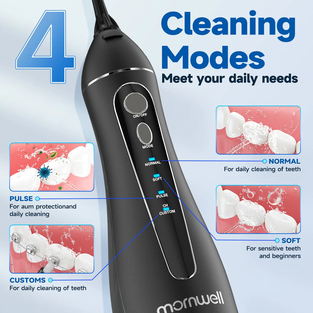 Cordless Water Flosser with 4 Modes, 4 Nozzles and USB Charging