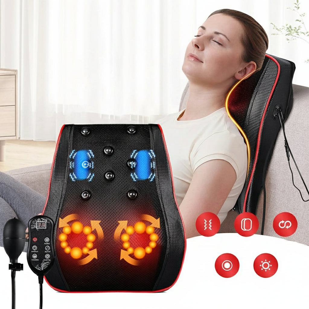 Shiatsu Back Massager Pillow | 3D Kneading Neck and Shoulder Massager with Heat, Full Back Massage Cushion
