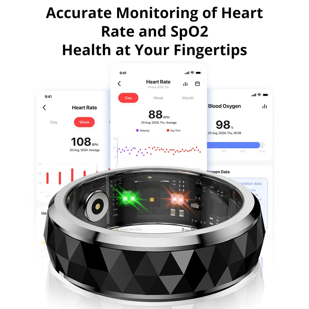 Smart Fitness Ring with Rotating Spinner | Heart Rate, Sleep and Activity Tracking, 60-Day Battery, App Sync & Charging Case