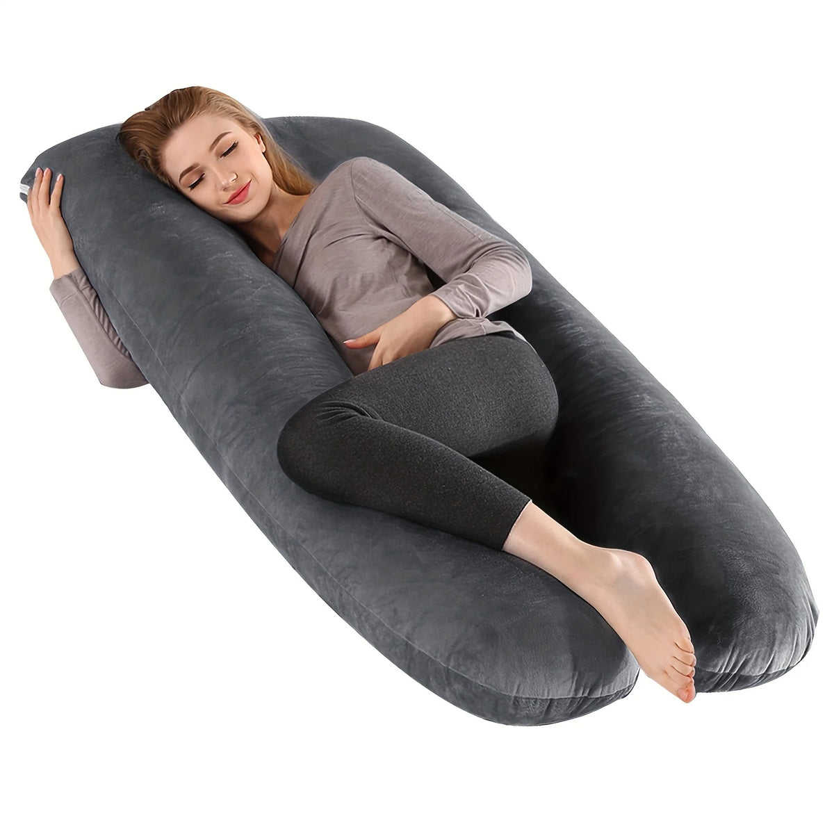 U-Shaped Body Pillow with Removable Fleece Cover black