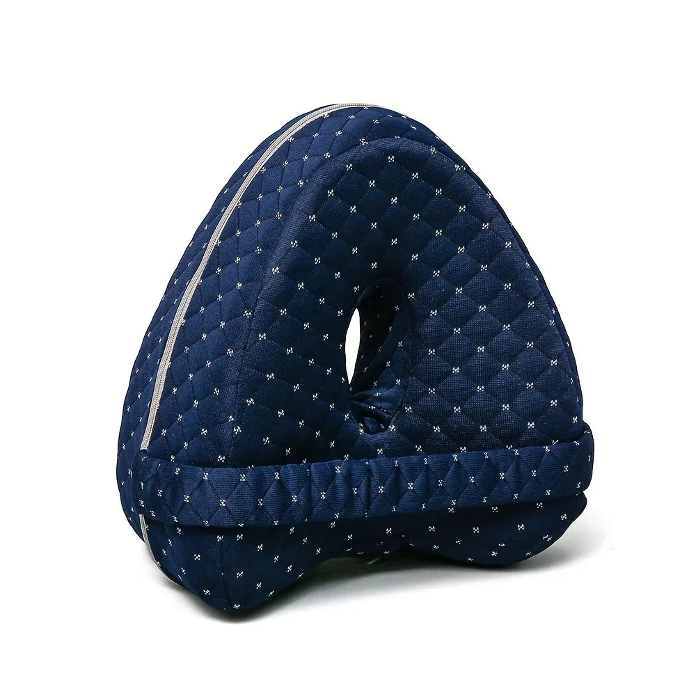 Memory Foam Knee Pillow for Side Sleepers | Ergonomic Leg Spacer with Elastic Strap & Removable Washable Cover Navy