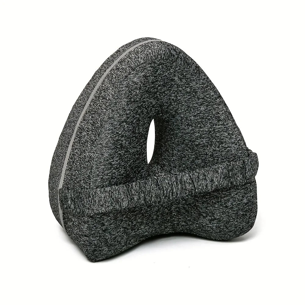 Memory Foam Knee Pillow for Side Sleepers | Ergonomic Leg Spacer with Elastic Strap & Removable Washable Cover Grey