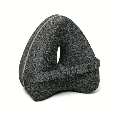 Memory Foam Knee Pillow for Side Sleepers | Ergonomic Leg Spacer with Elastic Strap & Removable Washable Cover Grey