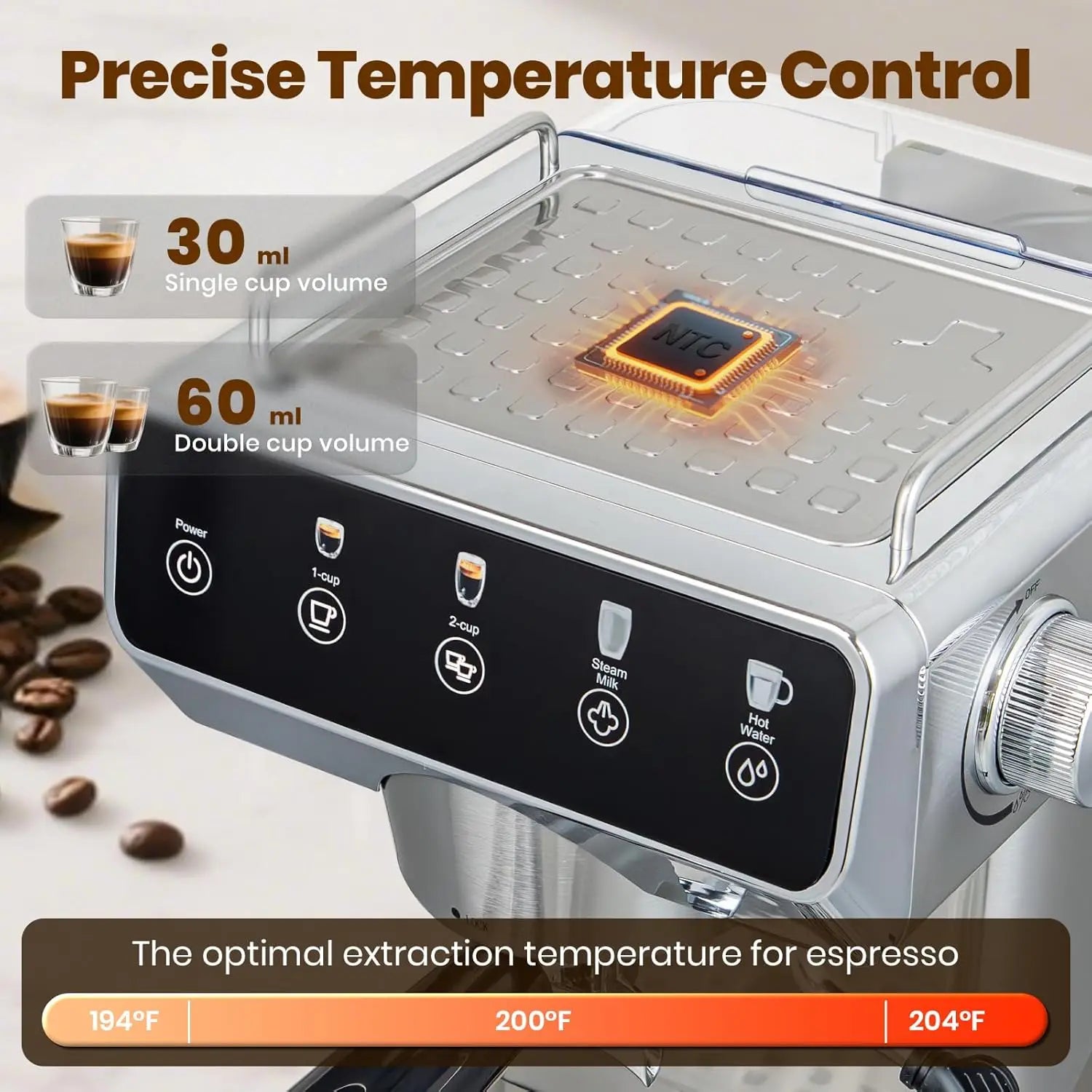 20-Bar Touch Screen Espresso Machine | Fast 13s Heat-Up, Milk Frother, Hot Water & Stainless Steel Design