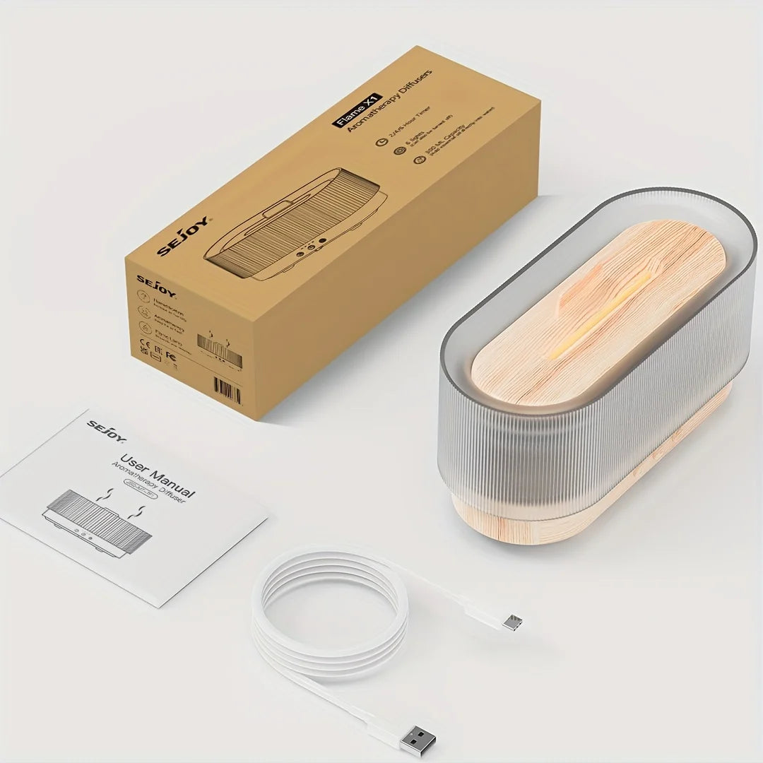 Flame Effect Essential Oil Diffuser 300ml | Ultrasonic Mist, LED Flames, 12H Runtime