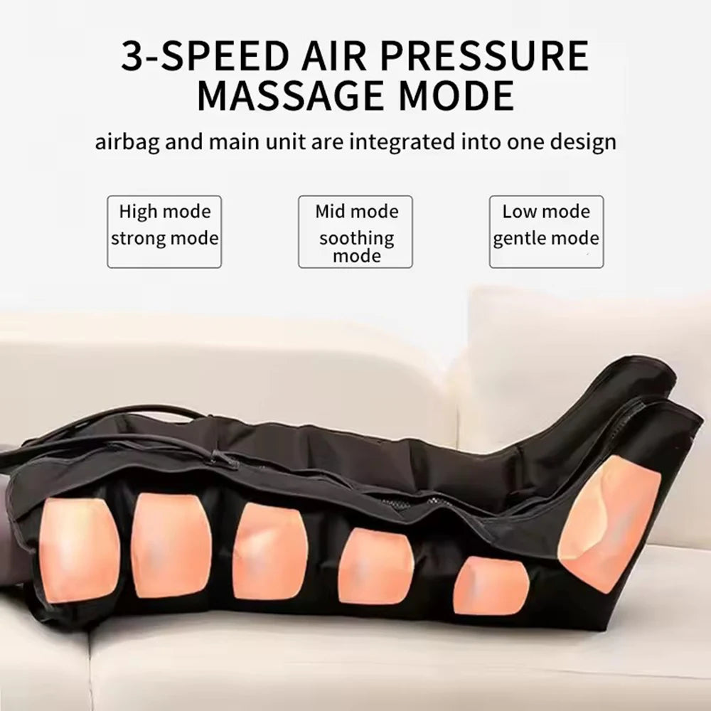Air Compression Leg Massager Boots | 6-Airbag Foot, Calf & Knee Massage System with 3 Modes, 3 Intensities & LED Control