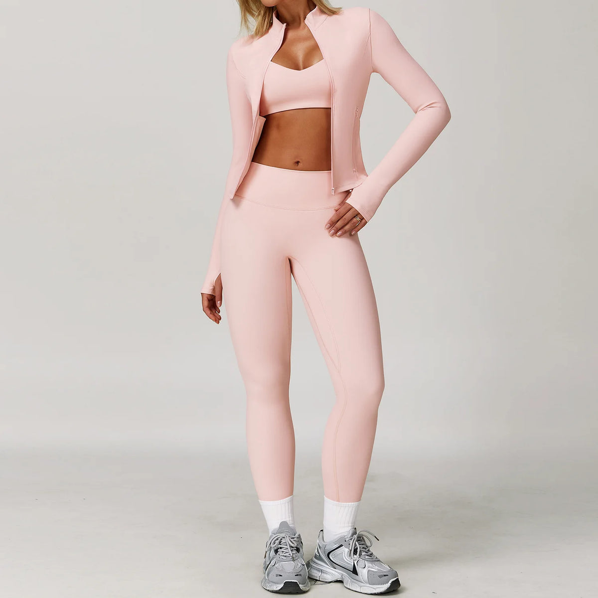 Women's Yoga Activewear Sets with Shorts, Leggings or Flared Pants Peach powder 3PCS-3