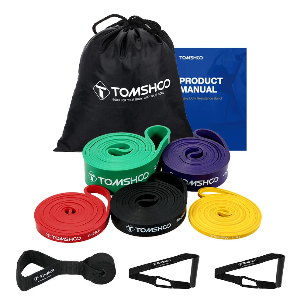 All-In-One Pull Up Resistance Band Set | 5 Levels (5–125 LB) with Handles, Door Anchor & Carry Bag | Full-Body Portable Home Workout Kit