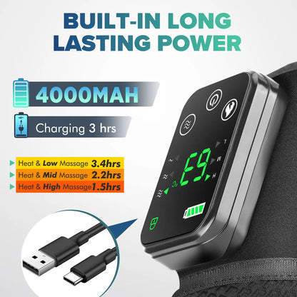 Cordless Heated Knee Massager Pad with Vibration | 3 Heat Levels, 3 Massage Modes, 4000mAh Battery & Adjustable Joint Straps