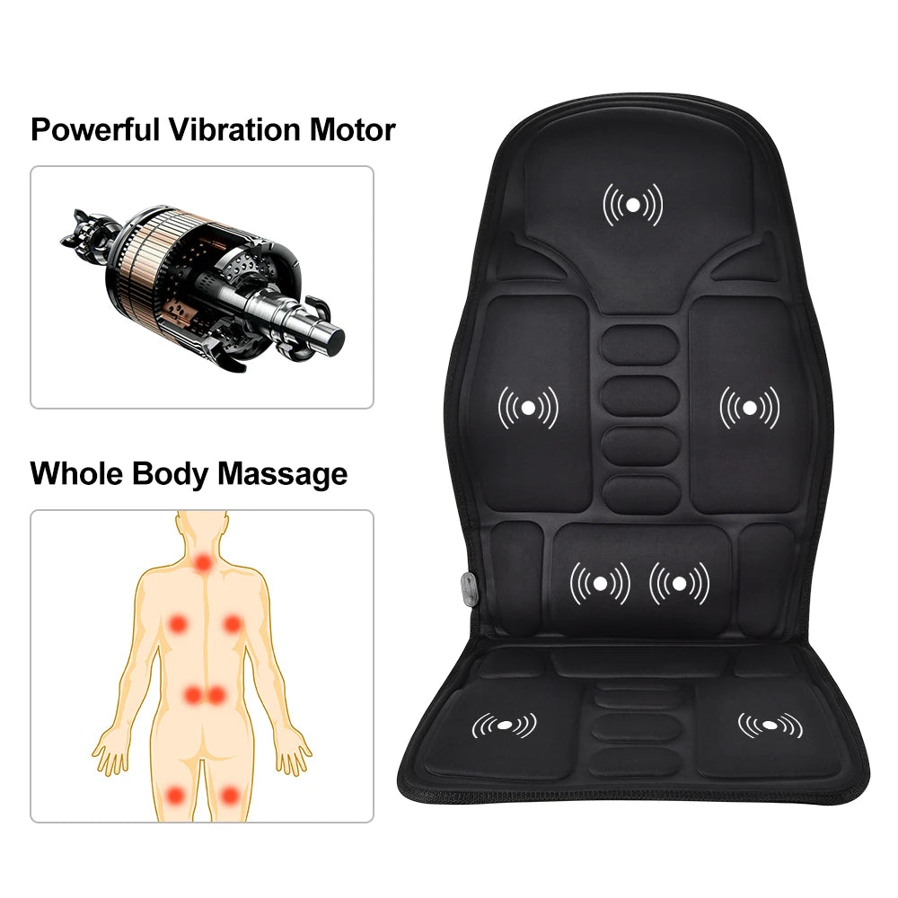 Full Body Vibration Massage Cushion with Heat | 7 Motors, 8 Modes, 3 Intensities & Home/Car Power Adapters