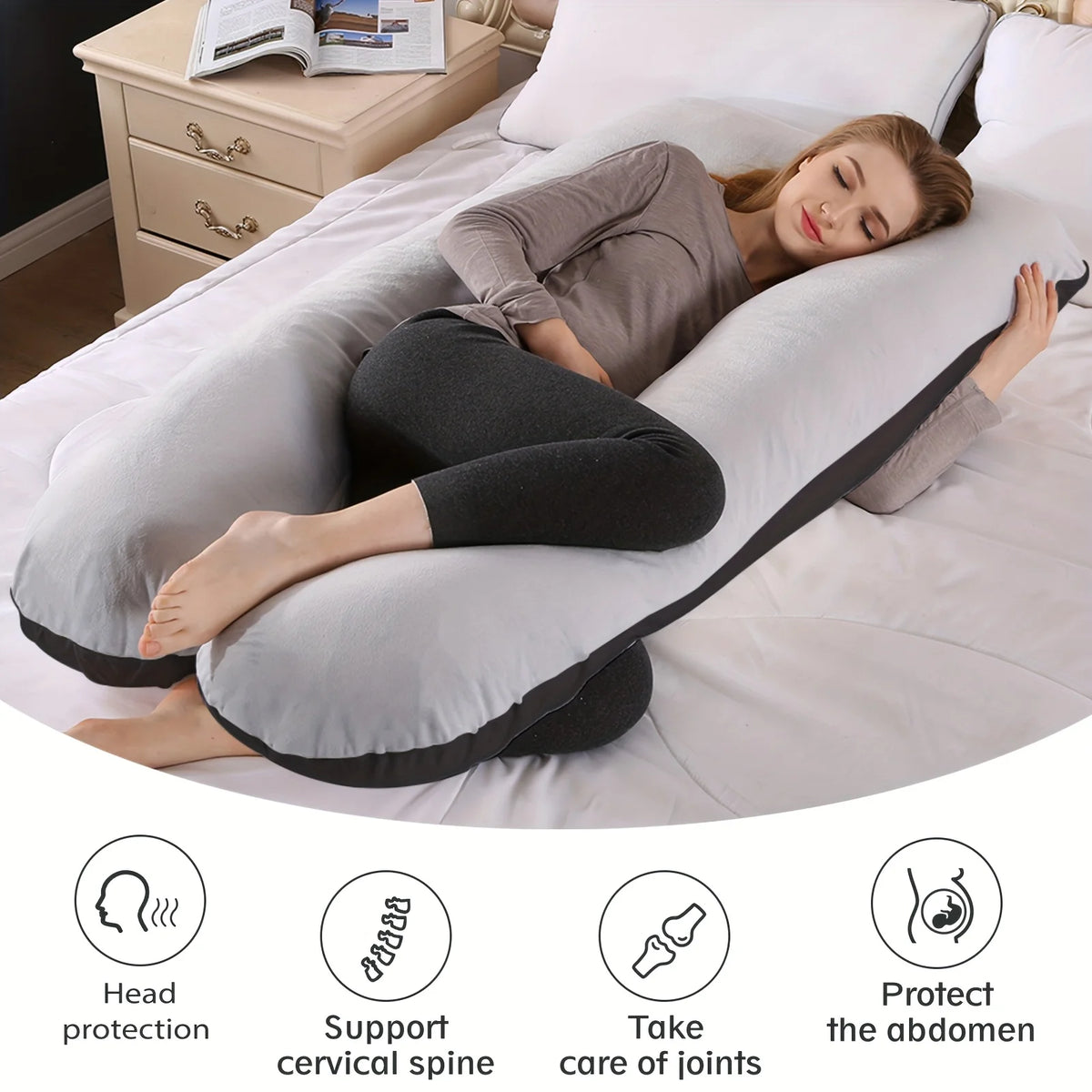 U-Shaped Body Pillow with Removable Fleece Cover