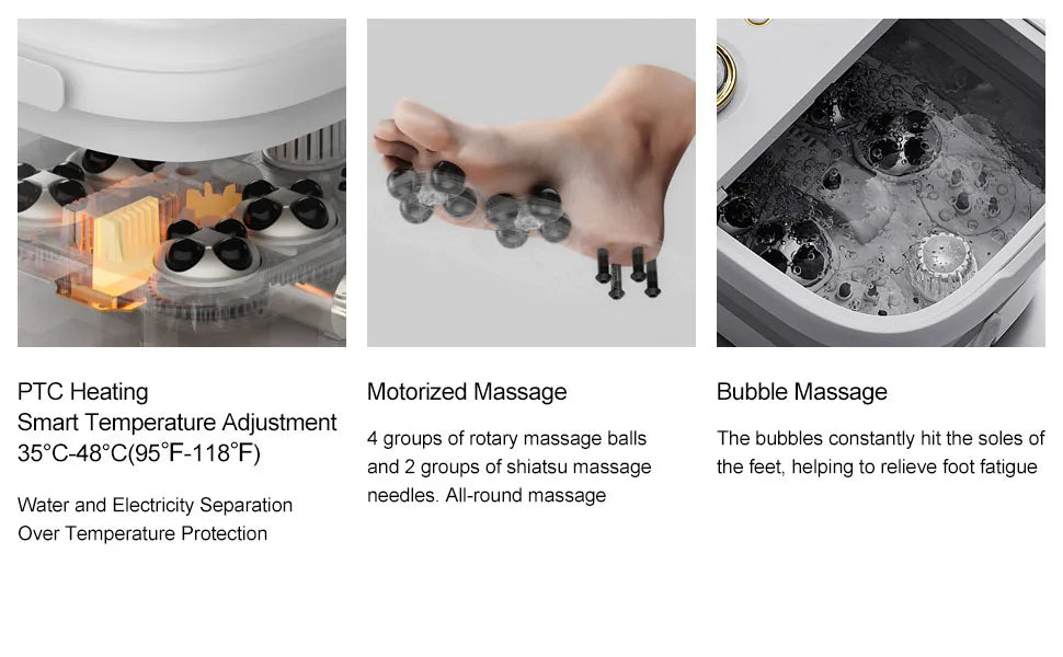 Foldable Heated Foot Spa Bath Massager with Bubbles, 4 Rollers & Red Light | 95–118°F Temperature Control, Timer & Drain