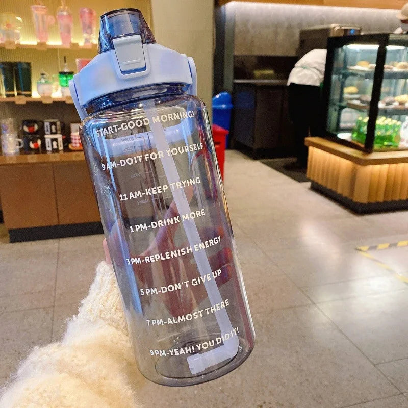 68oz Motivational Water Bottle | 2L BPA-Free Bottle with Time Marker & Straw | Leakproof, Reusable Hydration Tracker for Gym, Office & Travel Blue
