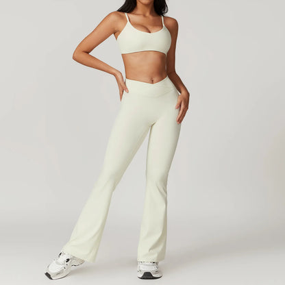 Yoga Set for Women | 2-Piece Short Sleeve Crop Top and High Waisted Leggings Workout Outfit with Quick-Dry Stretch Fabric Cream Apricot Set-4