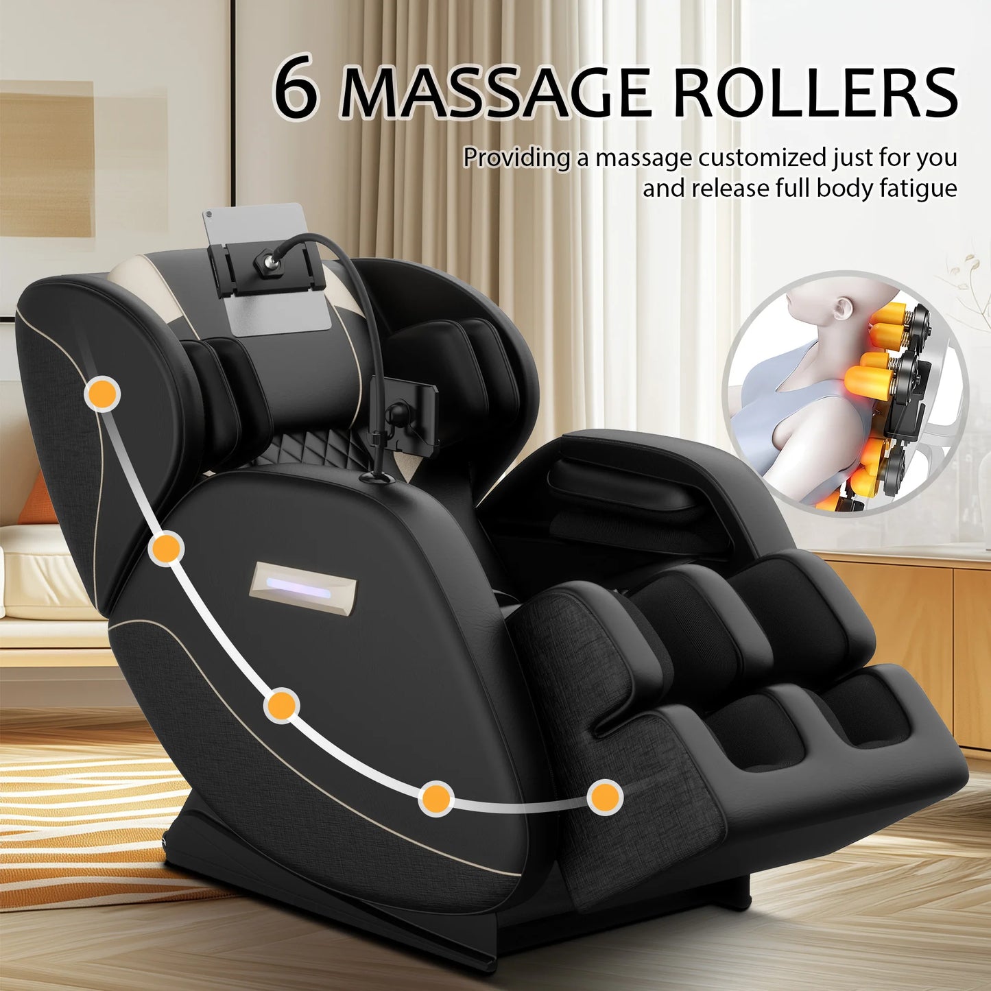 Zero Gravity Full Body Massage Chair with 6 Rollers | 24 Airbags, Waist and Leg Heat, Foot Rollers, Bluetooth & Touchscreen