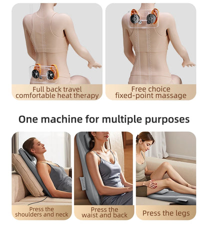 Massage Seat Cushion with Heat and Vibration | Dual-Rail Full Back Massager with 3 Modes, Spot Control & Home/Car Adapters