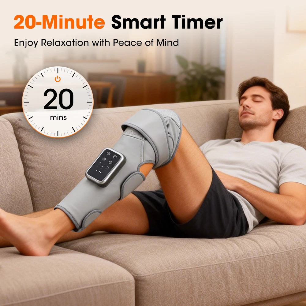 Calf and Knee Massager with Heat and Air Compression | Cordless Leg Wrap with 3 Heat Levels and Adjustable Pressure