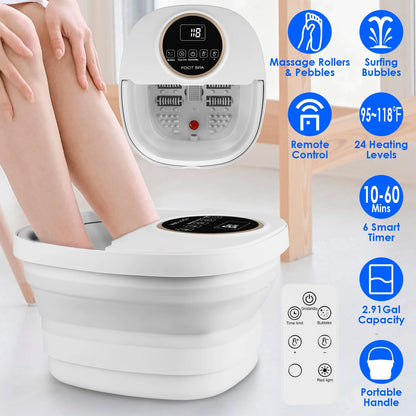 Collapsible Heated Foot Spa Bath Massager with Bubbles, 6 Rollers & Remote | 11L Basin, 95–118°F Control & Space-Saving Design