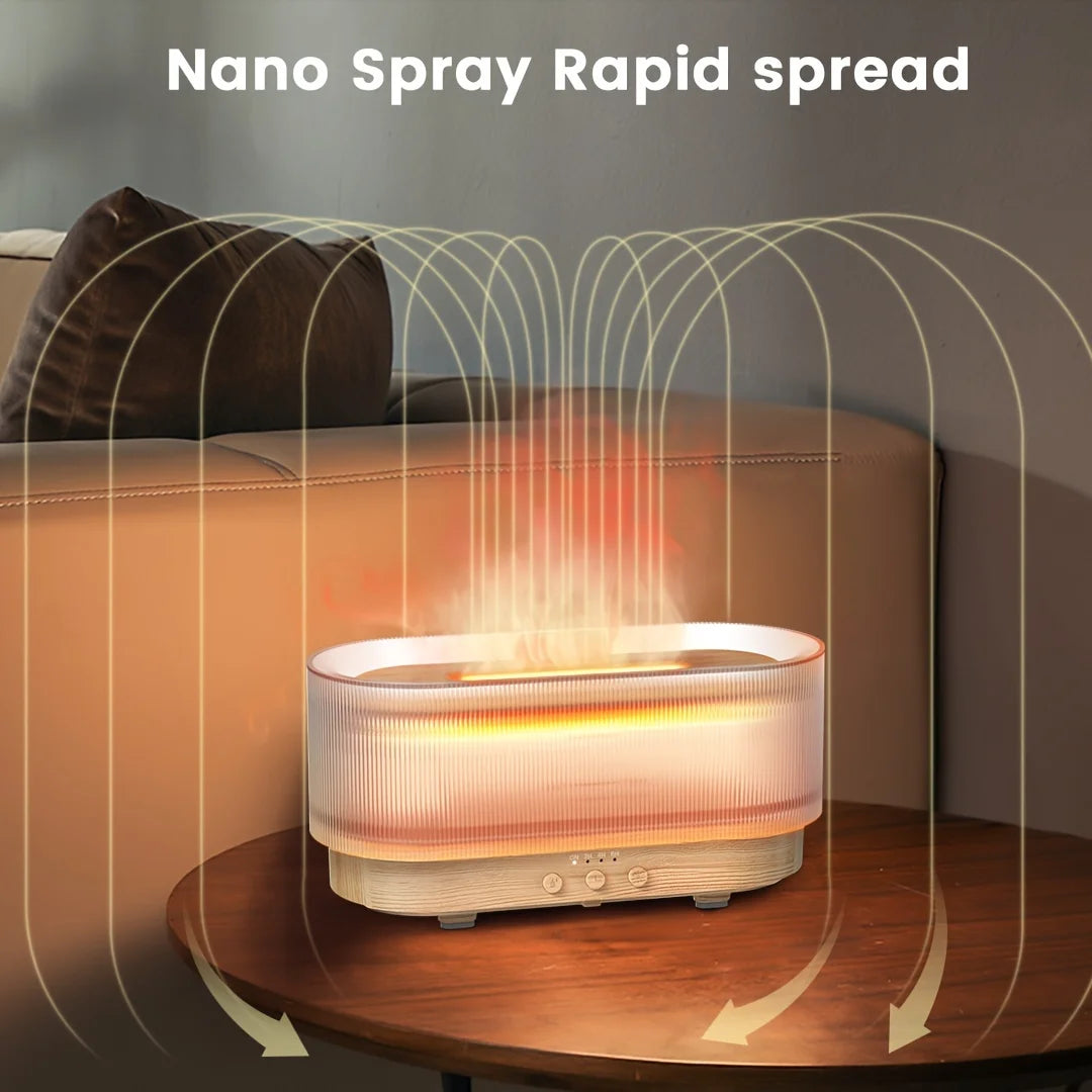 Flame Effect Essential Oil Diffuser 300ml | Ultrasonic Mist, LED Flames, 12H Runtime