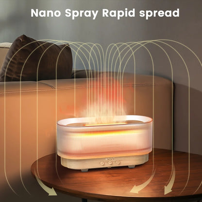 Flame Effect Essential Oil Diffuser 300ml | Ultrasonic Mist, LED Flames, 12H Runtime