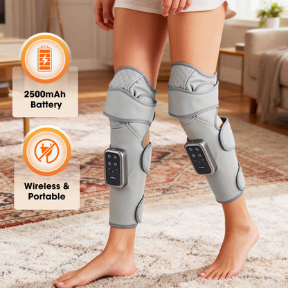 Calf and Knee Massager with Heat and Air Compression | Cordless Leg Wrap with 3 Heat Levels and Adjustable Pressure